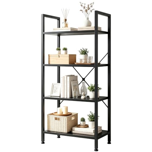 HealSmart 4 Tier Bookshelf, Free Standing Book Shelf Home Office Bookcase Shelf Storage Organizer for Bedroom, Bathroom, Living Room, Office, Balcony, Black - color: Black, size: 4 Tier