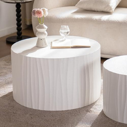 46" Wooden Handcrafted Accent Side Table, Modern Nesting Side Tables with Anti-Scratch Pads, Space-Saving Nesting Coffee Table Set for Living Areas, Creamy White