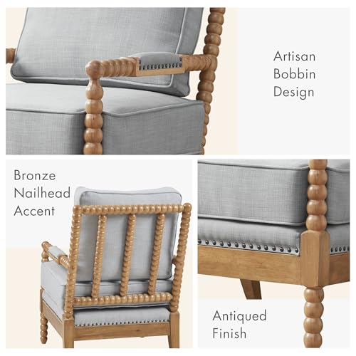 Madison Park Donohue Midcentury Modern Accent Chairs Padded Solid Wood Armrest and Frame Oakwood Finish, Upholstered Seat, Bedroom, Family or Living Room, 25.5" W x 32" D x 35.75" H, Light Blue - color: Light Blue