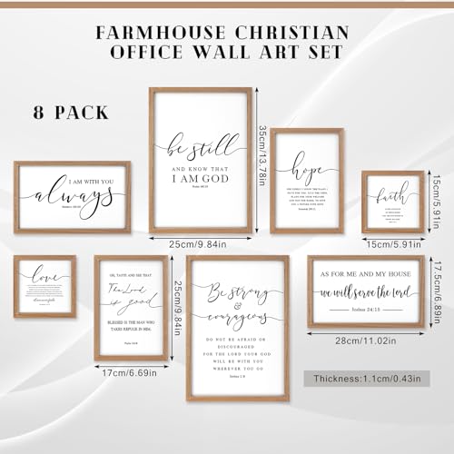 Faccito 8 Set Bible Christian Wall Art Framed, Wooden Decor | Religious Quotes Decor for Bedroom Office, Inspirational Scripture Wooden Art, Modern Framed Set for Home Classroom Work - style: Bible