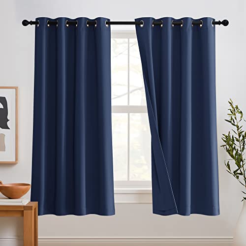 RYB HOME Noise Reducing Curtains, 3 Layers Total Blackout Curtains | Thermal Insulated, Energy Efficiency Heavy Duty, Grommet, For Kids Room Studio Bedroom, W52 x L63, Navy Blue, 2 Panels - color: Navy Blue, size: 52"W x 63"L (Pack of 2)