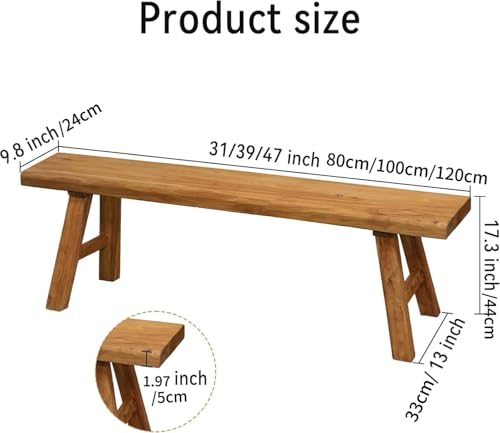 Wooden Bench Indoor Farmhouse Skinny Entryway Bench Hallway Foyer | Rustic Indoor Bench for End of Bed, Norrow Solid Wood Benches for Bedroom Living Room(39.37in) - size: 39.37in