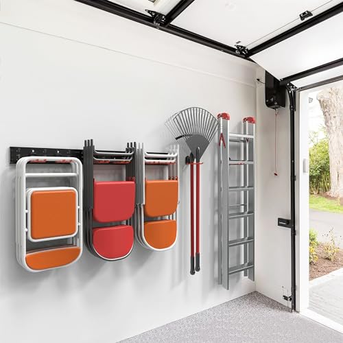 Wallmaster Wall Mount Garage Organizer Tool Storage Rack, Heavy Duty Folding Chair Hangers with 8 Adjustable Hooks, 48-inch Tracks, Max Load 300lbs - size: 8Hooks+3Panels+4MiniBase