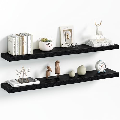 Vivelove 40 Inch Floating Shelves Wall Mounted for Display, 6.5 Deep Duty Shelves with Invisible Brackets for Living Room,Bedroom,Kitchen, Bathroom Storage & Decor,40" Wx6.5 Dx1.4 H - Black - color: Black, size: 40”Wx6.5”Dx1.4”H