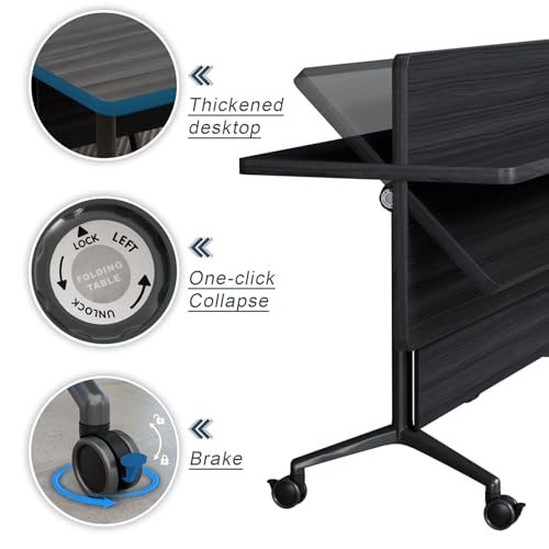Folding Conference Table with Wheels, Flip Top Folding Conference Room Table for 2-12 Person, Mobile Training & Meeting Room Table, Modular Nesting Office Boardroom Desk with Lockable Casters - color: Ebony, size: 71in