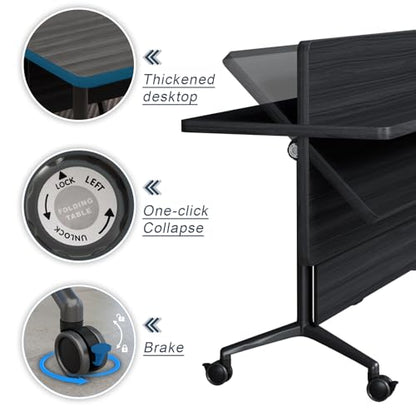Folding Conference Table with Wheels, Flip Top Folding Conference Room Table for 2-12 Person, Mobile Training & Meeting Room Table, Modular Nesting Office Boardroom Desk with Lockable Casters - color: Ebony, size: 61in