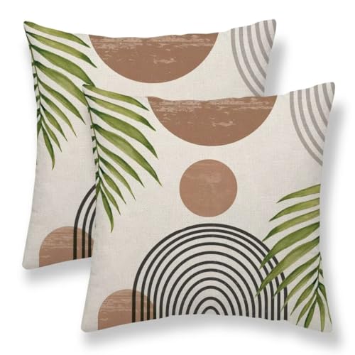 Boho Pillow Covers 18x18 Set of 2, Brown Sunset Decorative Throw Pillow Covers Outdoor Summer Modern Abstact Mid Century Cushion Case for Bed Couch Sofa Home Decor - color: Brown Sunset, size: 18" x 18" (Pack of 2)