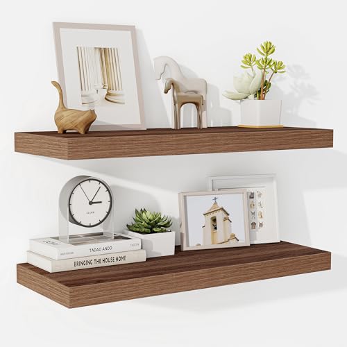 Fun Memories 24 Inch Floating Shelves for Wall, 9.3Inch Deep Floating Shelf, Extra Deeper & Thicker Wall Mounted Storage Shelf for Kitchen, Farmhouse, Walnut, 2 Pack - color: E. Walnut, size: 24 x 9.3 Inch