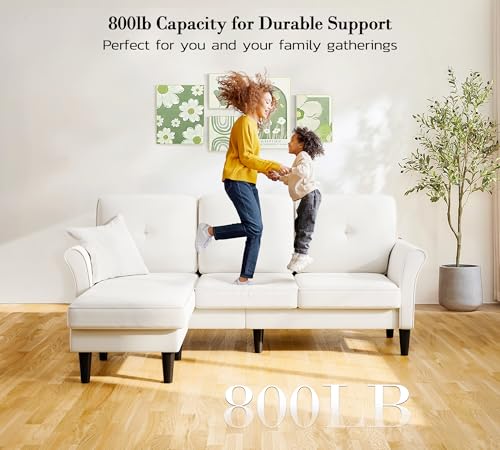 Small Sectional Couch, 83" L Shaped Couch, Modular Sectional Sofa, White | Comfy Velvet, Tool-Free Setup, 800 LBS Load Bearing, Movable Ottoman, Modern Couch, Sofas for Living Room, Bedroom Couch - color: White, size: 83" L Shape
