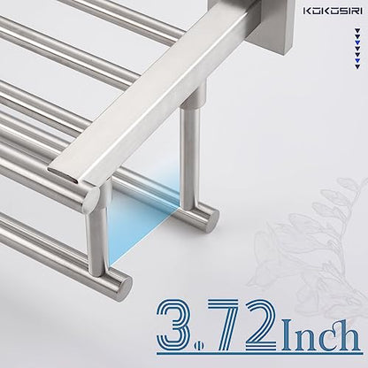 KOKOSIRI Towel Shelf with Double Towel Bars 32 Inches Bathroom Towel Rack Bath Towel Holder Wall Mounted Stainless Steel, Brushed Nickel, B6005BR-L32 - color: Brushed Steel, size: 32 Inch