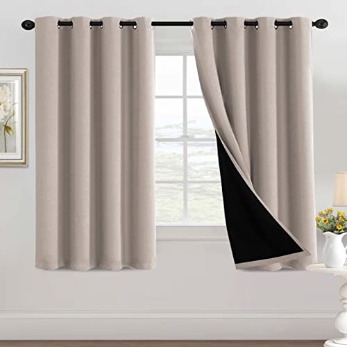 H.VERSAILTEX 100% Blackout Curtains for Bedroom Thermal Insulated Full Blackout Curtains for Living Room Energy Efficiency Grommet Window Drapes with Black Liners 1 Panel, 52x63 Inch, Natural Sand - color: Blackout Natural Sand, size: 52"W x 63"L (Pack of