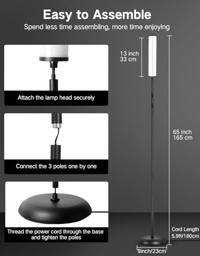 OUTON Bright Smart Floor Lamp with Remote, App & Touch Control, RGB Color Changing Standing Lamp, 2200K-6500K Dimmable, 3 Adjustable Heights, 32 Scenes for Living Room Bedroom Office Black - color: Black