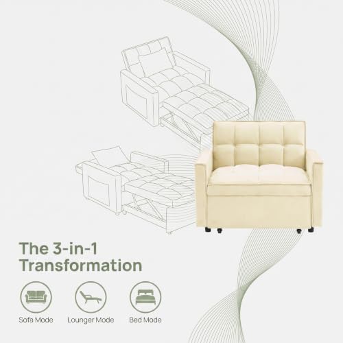 Sleeper Chair with Pull Out Bed, 3 In1 Convertible Chair Bed, White | Adjustable Backrest with Multiple Reclining Positions, Soft Cushioning, Handy Side Pocket, Perfect for Everyday Lounging - color: W-white-m1