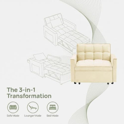 Sleeper Chair with Pull Out Bed, 3 In1 Convertible Chair Bed, White | Adjustable Backrest with Multiple Reclining Positions, Soft Cushioning, Handy Side Pocket, Perfect for Everyday Lounging - color: W-white-m1