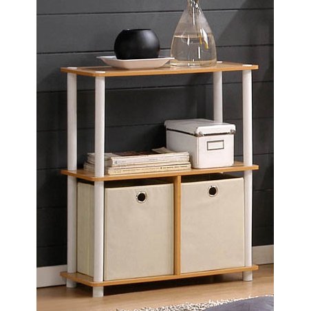 Furinno 99152BE/WH/IV 3-Tier Go Green Multipurpose Storage Rack Shelving Unit Bookshelf Cabinet with 2 Bins, Beech Finish - color: Beech/White, size: 3-Tier with Bin