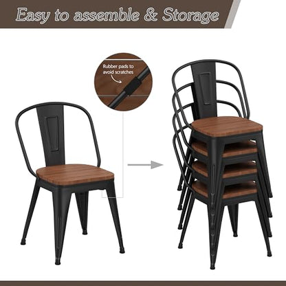 Alunaune 18inch Outdoor Metal Patio Dining Chairs Set of 4 High Back Classic Chic Iron Farmhouse Barstools Industrial Coffee Bar Stools Bistro Cafe Side Chair-Black - color: Outdoor Black