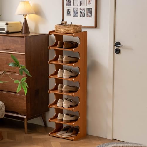 Vertical Narrow Shoe Rack, Corner Shoe Rack for Entryway, 8 Tier Wooden Free Standing Multi Layer Shoe Storage Rack for Entryway, Corridors, Bedrooms Living Room Corner And Small Spaces(8 Tier) - size: 8 Tier