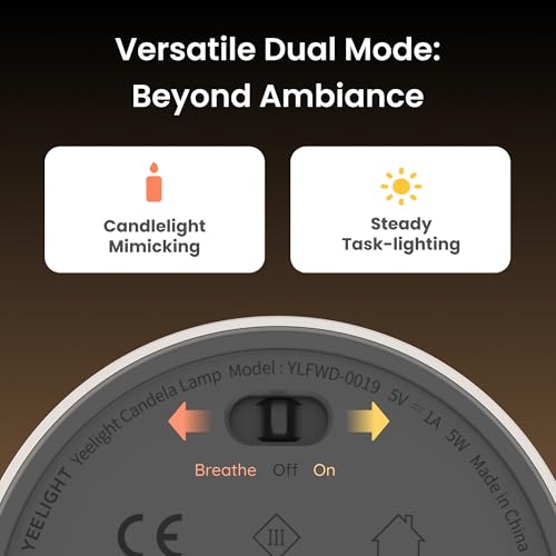 YEELIGHT Cordless Table Lamp, Portable Ambient Lighting, 1800K Warm Amber Light, USB-C Rechargeable, Twist Dimming, Candlelight Breathing Mode, Battery Operated Lamp for Home, Table, Bar, Cafe Decor
