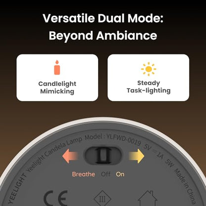 YEELIGHT Cordless Table Lamp, Portable Ambient Lighting, 1800K Warm Amber Light, USB-C Rechargeable, Twist Dimming, Candlelight Breathing Mode, Battery Operated Lamp for Home, Table, Bar, Cafe Decor