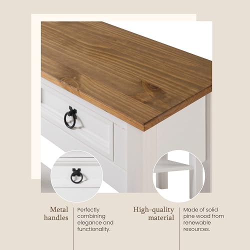 Solid Wood Hall Table with 2 Drawers 34.4" W, 12.6" D, 28.8" H - Console Table with Fixed Lower Shelf, Farmhouse Hallway Foyer, Office, Bedroom - color: White