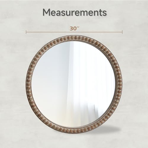 COZAYH Distressed Wood Frame Accent Mirror, Rustic Farmhouse Style Decorative Wall Mirror (Round) - size: 29.2"L x 1"W
