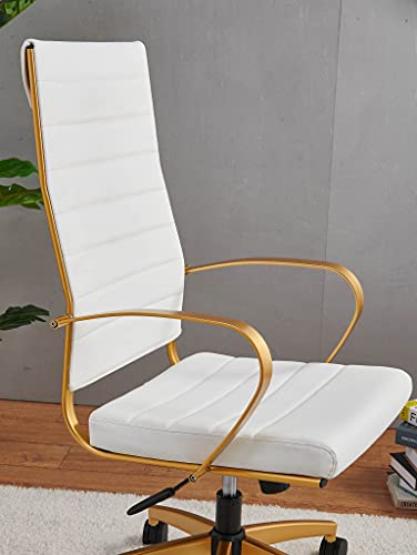 lux Modern Gold Office Desk Chairs Modern Office Desk Chair with Wheels and arms Ergo Chairs high Back Chair Computer Leather Modern Chair Leather Office Executive Chair (GD-White) - color: Gd-white
