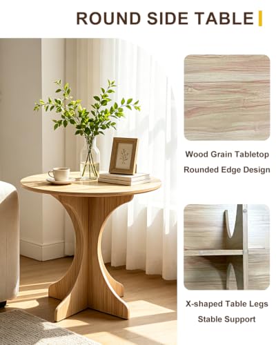 24In Walnut Round Side Table, Modern Minimalist Accent End Table with Curved Tripod Base, Compact Large Round Sofa Side Table, Easy Assembly Coffee Table for Living Room Bedroom Balcony - color: 24in-walnut