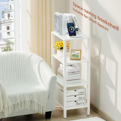 YUFAM 4-Tier Tall Slim Bookshelf, Small Bookcase for Small Spaces, White - color: White, size: 4-Tier