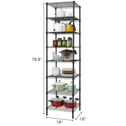 Finnhomy Heavy Duty 8 Tier Wire Shelving, 18x18x78.8 inches 8 Shelves Storage Rack with Thicken Steel Tube, Pantry Shelves for Storage, Adjustable Metal Shelving Unit, NSF Certified, Black - size: 78.8"H-Black
