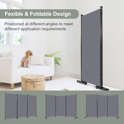 Room Divider 3 Panel Folding Privacy Screen, Round Pad Design Wall Divider | 71''Hx102''W, UV Protection Fabric, Wobble-free Metal Frame, Large 3 Panel Partition Room Dividers, Indoor Window Blackout - color: Dark Grey