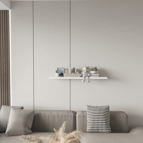 SAUMONIERES Floating Wall Shelves for Bedroom Bathroom Wall Mounted Solid Wood Shelf Storage Decor, Long White Floating Shelf - color: White, size: 36 Inch-1 shelf