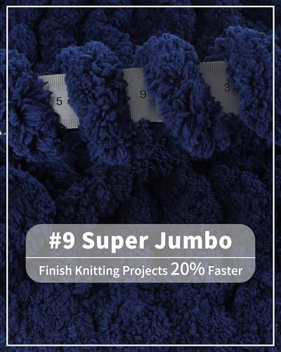 Cozyful Chunky Yarn for Hand Knitting, #9 Thick Jumbo Big Chunky Yarn for Crocheting, Super Chunky Knit Blanket Yarns, Large Chunky Chenille Yarns, 8 Pack (30 yds 8 oz Each Skein), Navy Blue - color: Navy Blue