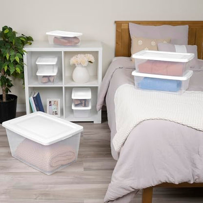 Sterilite Storage Box Stackable Tote, White, 12 Quart, 24 Pack | Clear Plastic Container with Secure Snapping Lids for Home and Office Organization - size: 12Qt, style: 24 Pack
