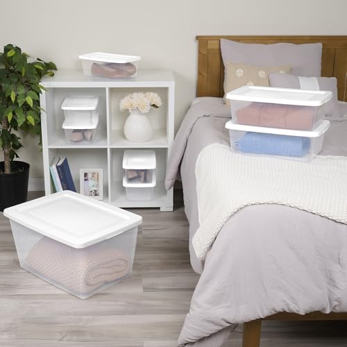 Sterilite Storage Box Stackable Tote, White, 12 Quart, 36 Pack | Clear Plastic Container with Secure Snapping Lids for Home and Office Organization - size: 12Qt, style: 36 Pack