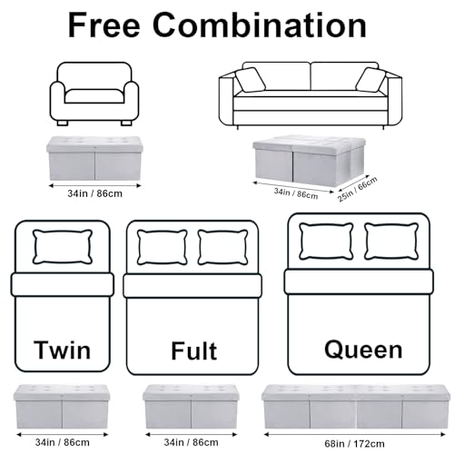 AmasSmile Footrest Ottoman Storage Bench,34" Velvet Folding Chest,Grey | Large Ottoman with Storage,Thicker Foam Padded Seat,Livingroom,Dorm,Bedroom,Entryway,Easy to install,34 x 13 x 13in - color: Grey-velvet