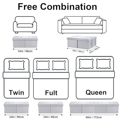 AmasSmile Footrest Ottoman Storage Bench,34" Velvet Folding Chest,Grey | Large Ottoman with Storage,Thicker Foam Padded Seat,Livingroom,Dorm,Bedroom,Entryway,Easy to install,34 x 13 x 13in - color: Grey-velvet