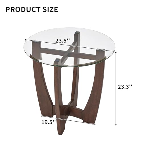 Glass End Table, 23.5" Round Side Tables with Tempered Glass Top Cross and Solid Wood Base Small Night Stand for Living Room Office Apartment Cherry - color: D-1, size: Round