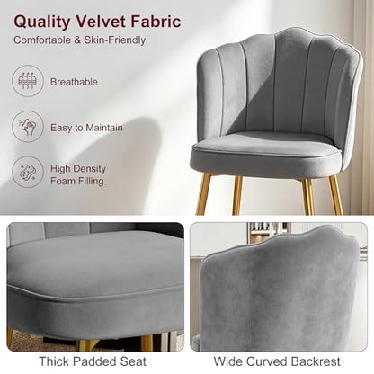 VECELO Velvet Dining Chairs Set of 6, Modern Upholstered Kitchen Chairs with Thick Cushions, Curved Padded Backrest and Metal Legs, for Kitchen, Dining Room, Living Room, Gray - color: Grey, size: Set of 6