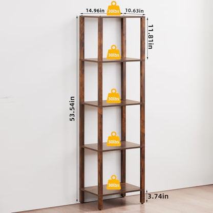 YUFAM 5 Tier Tall Narrow Bookshelf, Skinny Bookcase, Wooden Shelf, Brown | 54'' Tall Thin Book Shelf, Skinny Book Shelf for Modern Narrow Industrial Shelf fits Living Room, Office, Bedroom, Kitchen - color: Brown, size: 5-Tier