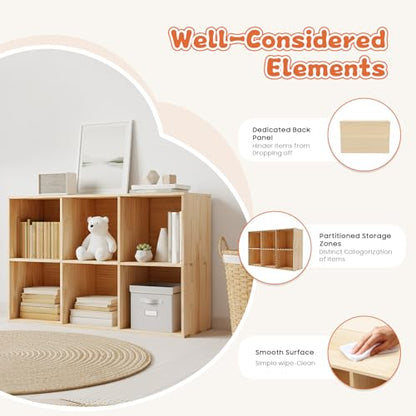 6 Cube Organizer Bookcase, Solid Wood Bookshelf with Back Panel, Floor Standing Open Bookcase, Vertical or Horizontal Storage Shelf for Living Room Office(35.4" L x 11.8" W x 23.6" H) - size: 6-Cube