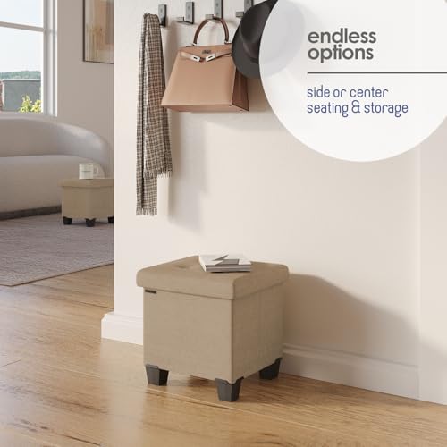 Storage Ottoman Cube with Small Bin, 15-in Square Ottoman with Storage for Living Room and Bedroom, Small Ottomans Foot Rest, Fabric Foot Stools Ottomans Max 330lbs, Taupe - color: 07 - Taupe