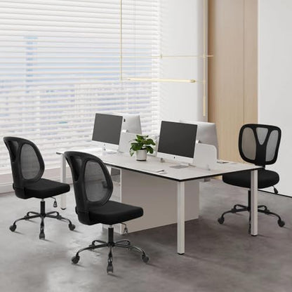 CLATINA Armless Home Office Chair, Adjustable Height Backrest Ergonomic Mesh Desk Chair with Wheels, 360° Swivel Small Computer Task Chair for Home Office, Study, Meeting Room, Black(2 Pack) - color: Black-neva, size: 2 Pack