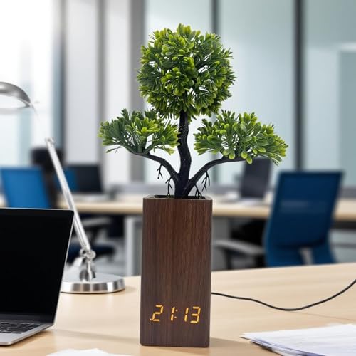 Fake Plant Electronic Clock，Creative Digital Alarm Clock，Funny Office Desk Sign，Alarm Clock for Bedroom，Suitable as a Gift for Colleagues and Friends - color: Brown