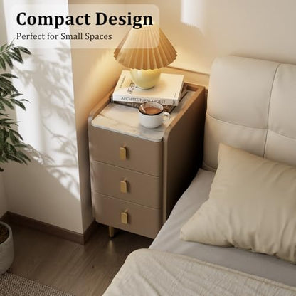 AQIMUELE Narrow Nightstand with Drawers, Narrow Side Table Leather, Small Bedside Tables for Bedroom. (Beige) - color: Beige, size: 11.8''W x 15"D x 22.8"H