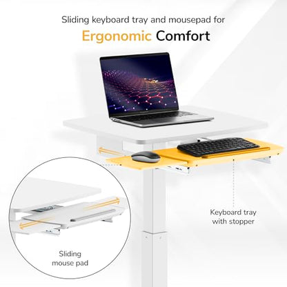 Mount-It! Height Adjustable Rolling Laptop Desk with Keyboard Tray, Mobile Sit-Stand Computer Cart with Wheels, Small Standing Desk for Home, Office, or Classroom, 23.6" x 20.5", White - color: White