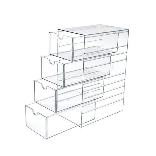 Hipiwe Plastic Drawer Organizer Clear Storage Box with 4 Pull Out Drawer | Drawers Box for Bathroom, Dresser, Cosmetic Hair Tie Container for Women - size: 4-Drawers, 6.8"Lx4.1"Wx9.8"H