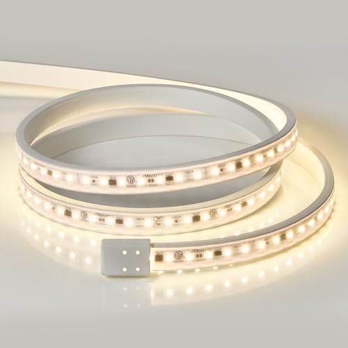 Maxxima 96 in. Hardwired LED Under Cabinet Strip Light, 3680 Lumens, 3000K | Warm White, Kitchen and Living Room 120V White Cove Lighting, No Power Supply Needed - size: 96 Inch