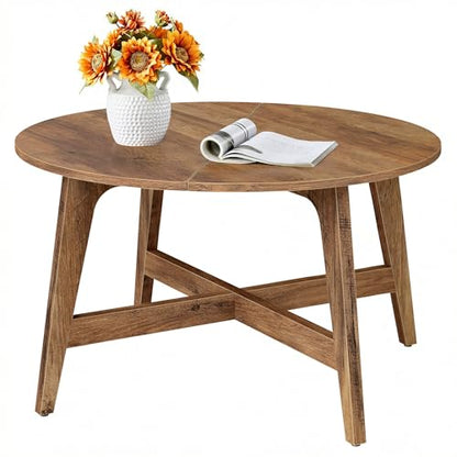 VASAGLE Round Coffee Table, 31.5-Inch Center Table, Tapered Legs | Curved Transitions, Easy to Assemble, for Living Room, Honey Brown, MAEZO Collection ULCT251KB01S - color: Honey Brown, size: 31.5"Dia. x 18"H