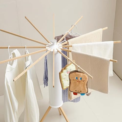 JOOM Tripod Clothes Drying Rack, Garment Rack Portable and Foldable Space Saving Laundry Drying Rack - Drying Rack Clothing 12 Rods Wooden - color: Wooden 12 Rods, size: Standard