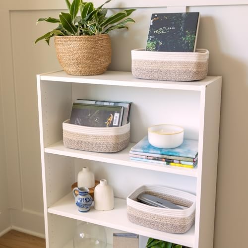 NaturalCozy 11.8"x8"x4.5” Storage Baskets for Shelves 3 Pack | Cotton Rope Woven Small Baskets for Organizing | Small Storage Bins for Nursery, Bathroom, Closet, Cube Shelf, Decorative, Gift Basket - color: 3-Tone Brown, size: 11.8" x 8" x 4.5"